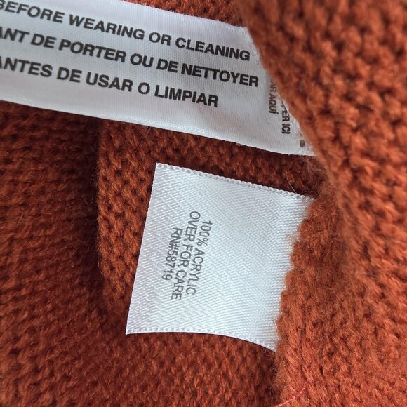 Relativity Sweater Poncho Womens Large Orange Fringe Hem Knit Pullover Top - Picture 6 of 9